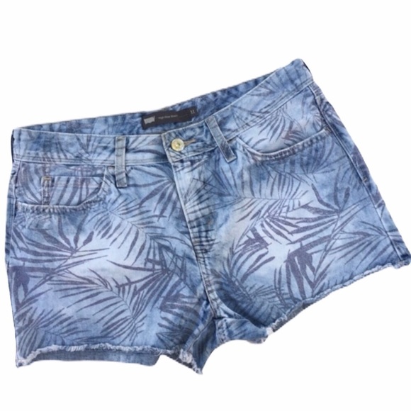 Levi's high-waist palm leaf cut-off jean short frayed sz 11 - Picture 4 of 8